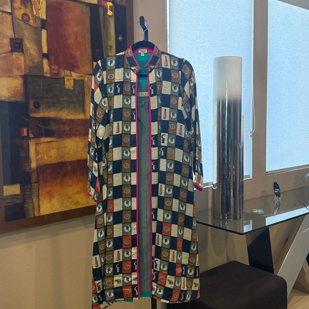 Colorful Geometric Patterned Long Coat